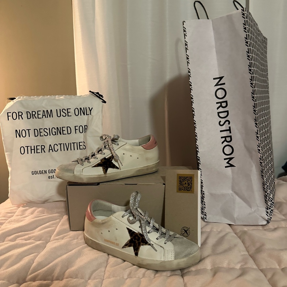 Golden Goose White and Pink Sneakers